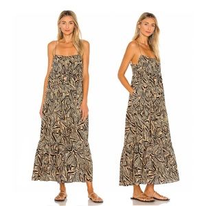 NWT L’academie revolve the kiyama tiered maxi dress tan abstract tiger size XS